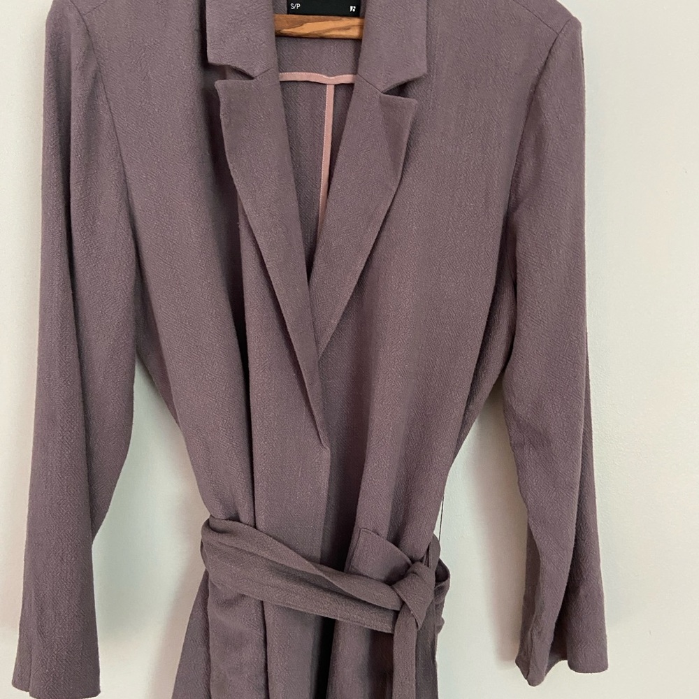 Frank and Oak The Fluid Blazer Dusty Lavender Linen Belted Jacket Small - Picture 3 of 11